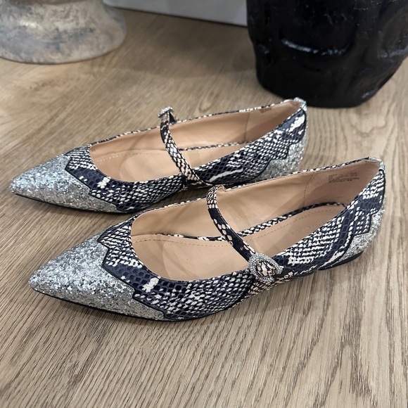 Coach x Tabitha Simmons Harriette Snakeskin and Glitter Ballet Flat - Picture 1 of 10